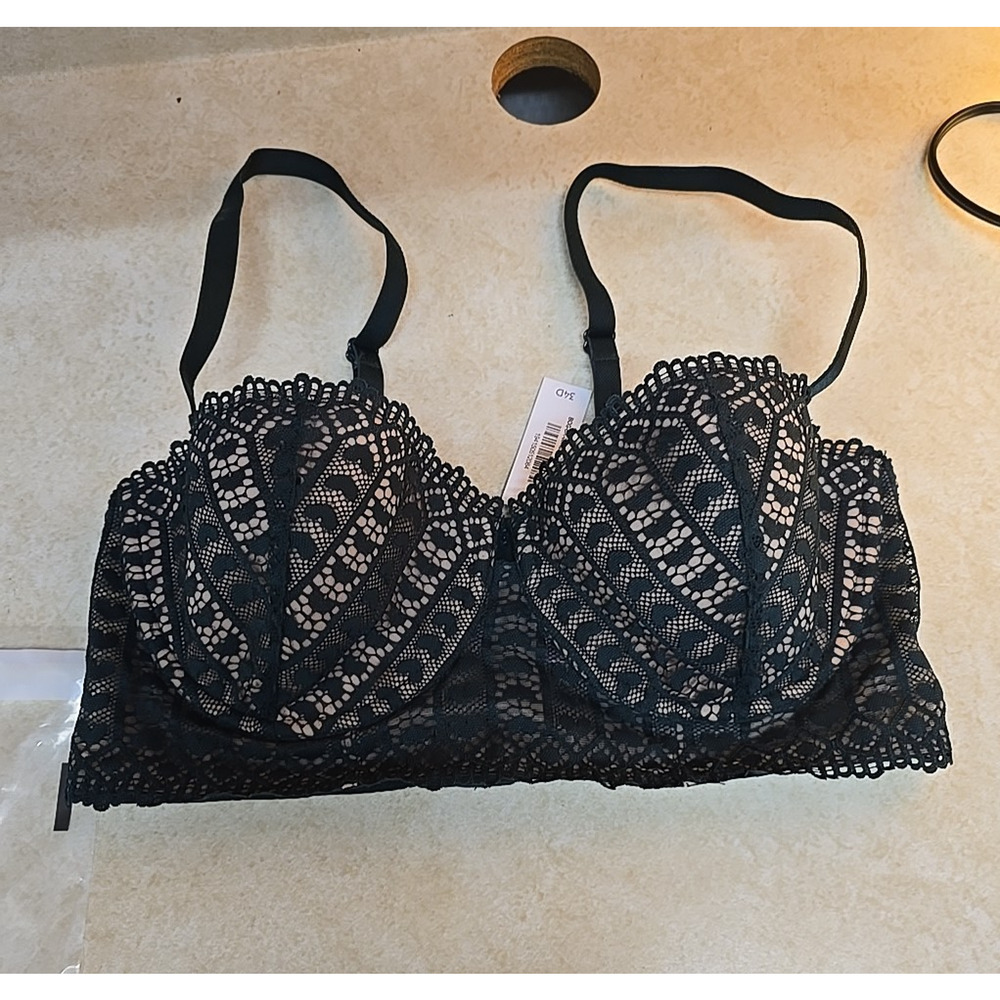 NEW Adore Me Nymphadora Black Full Coverage Underwire Balconette Bra Size 34D